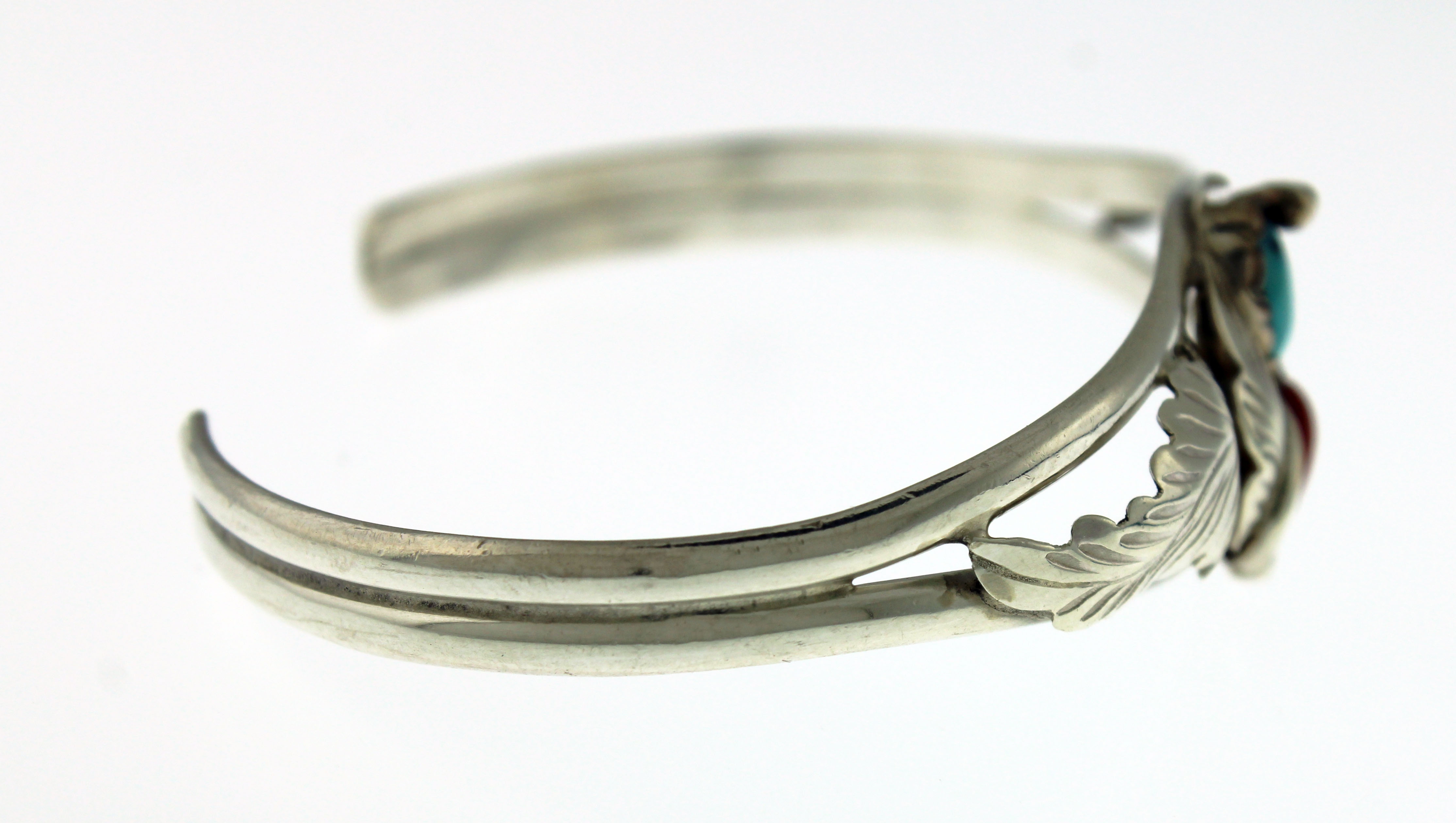 Angela Lee Navajo Sterling Silver Coral Turquoise Cuff Bracelet