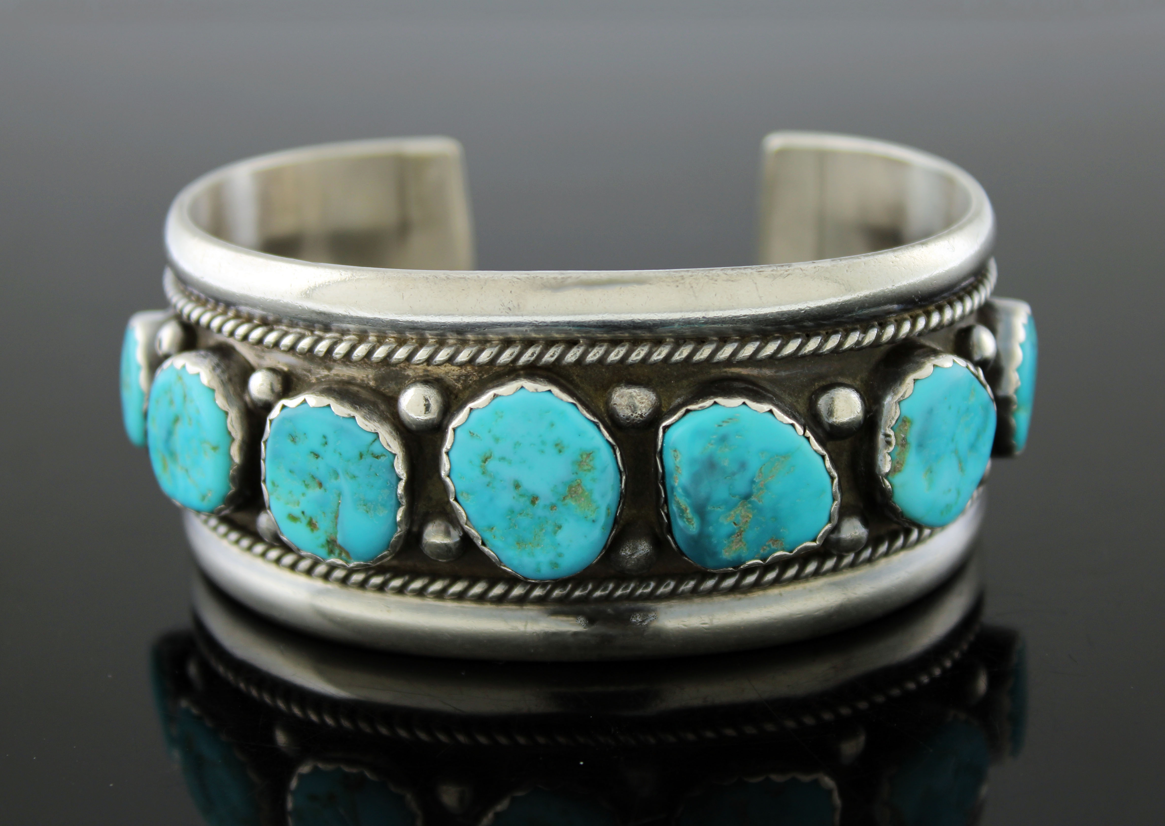 Lester Ortiz Navajo Native American Sterling Silver Turquoise Cuff