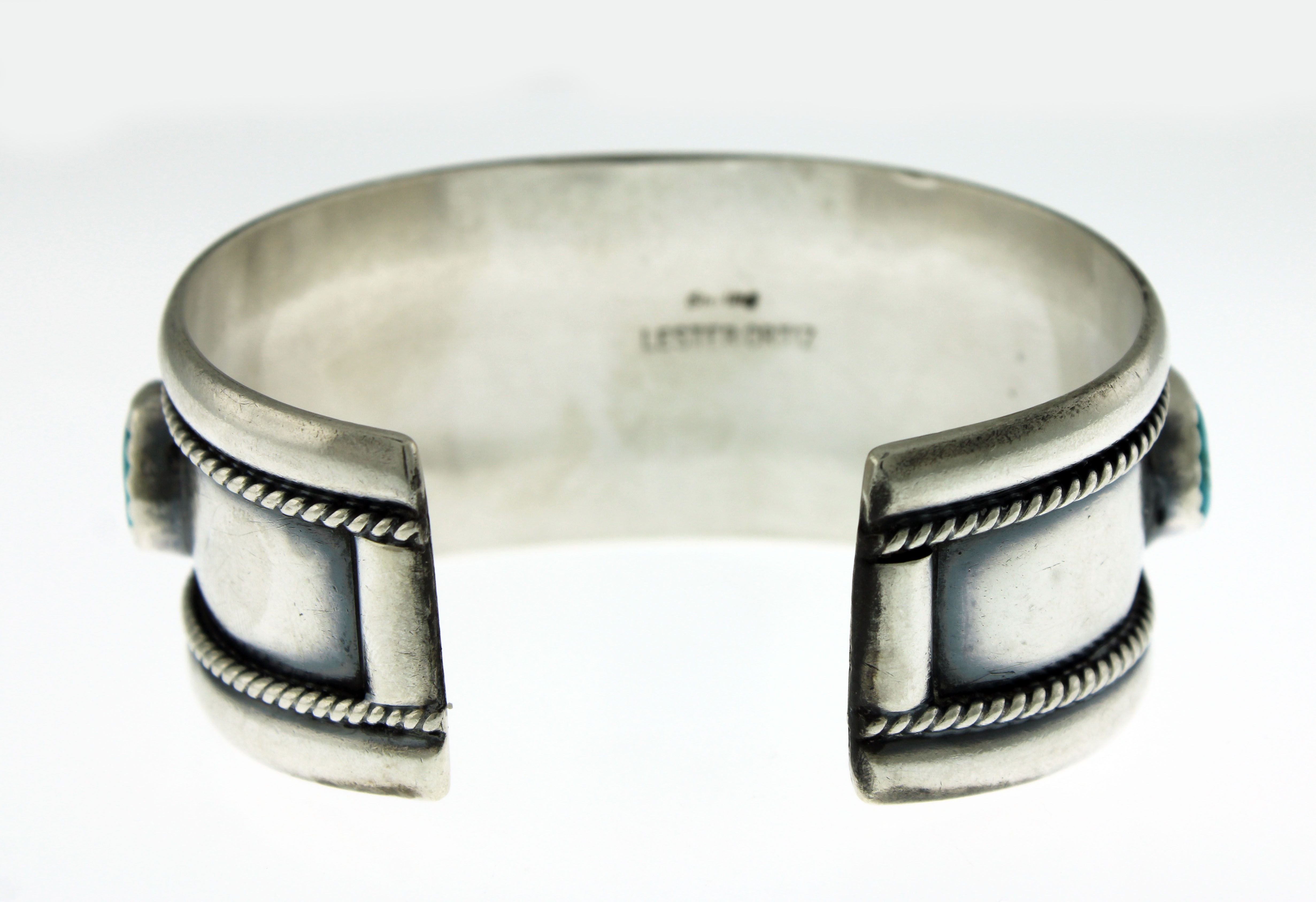 Lester Ortiz Navajo Native American Sterling Silver Turquoise Cuff