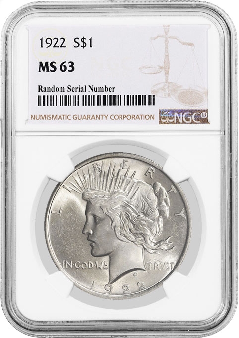 1922 $1 Silver Peace Dollar NGC MS63